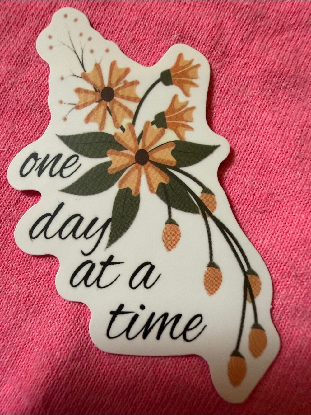 Floral "One Day at a Time" Sticker - Orange & Green